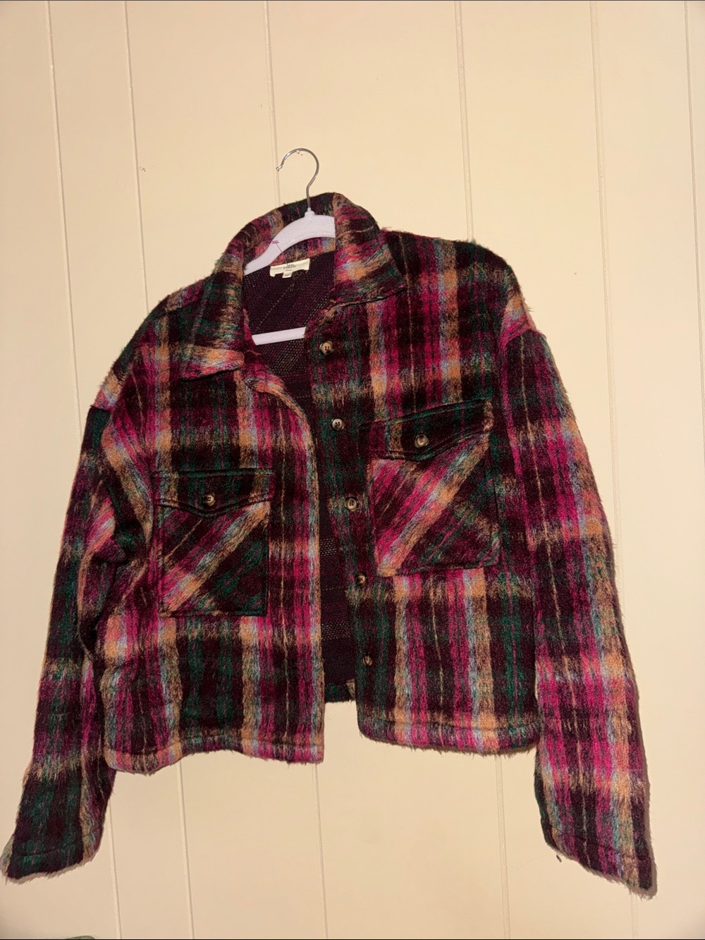 entro Plaid Multicolor Wool Blend Jacket - Pink, Green, Black